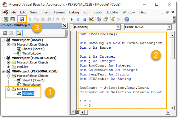 将vba代码粘贴到模块中并保存 将vba代码粘贴到模块中并保存