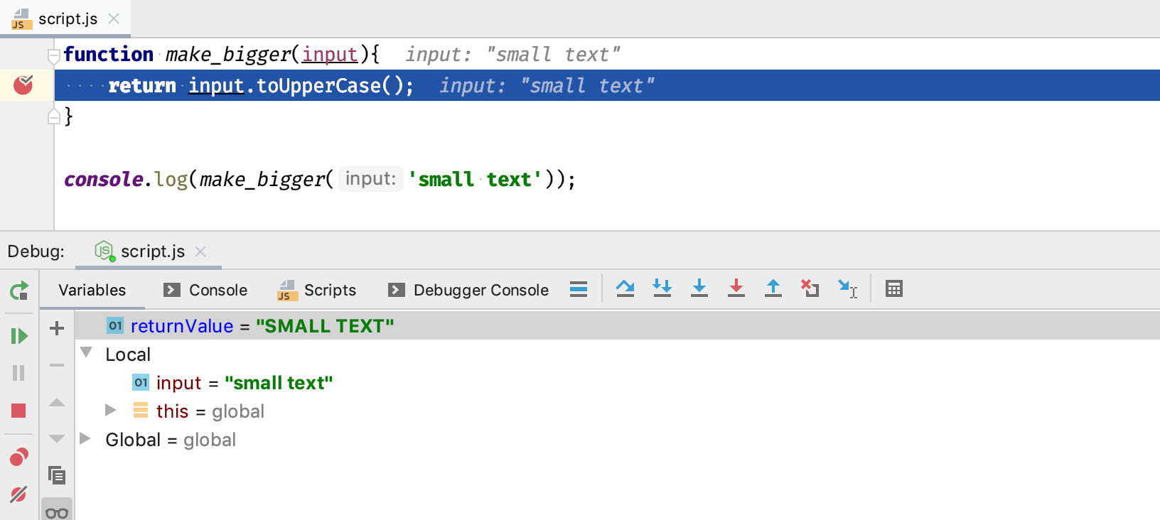 查看调试JavaScript时方法返回的值 查看调试JavaScript时方法返回的值
