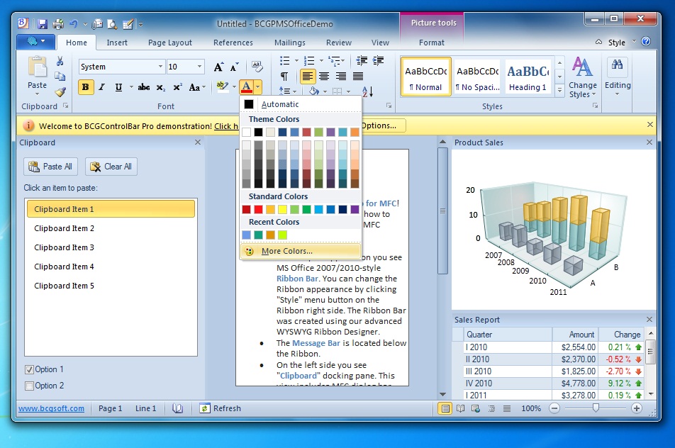 BCGControlBar示例Demo下载之创建类似Office Word风格的应用程序